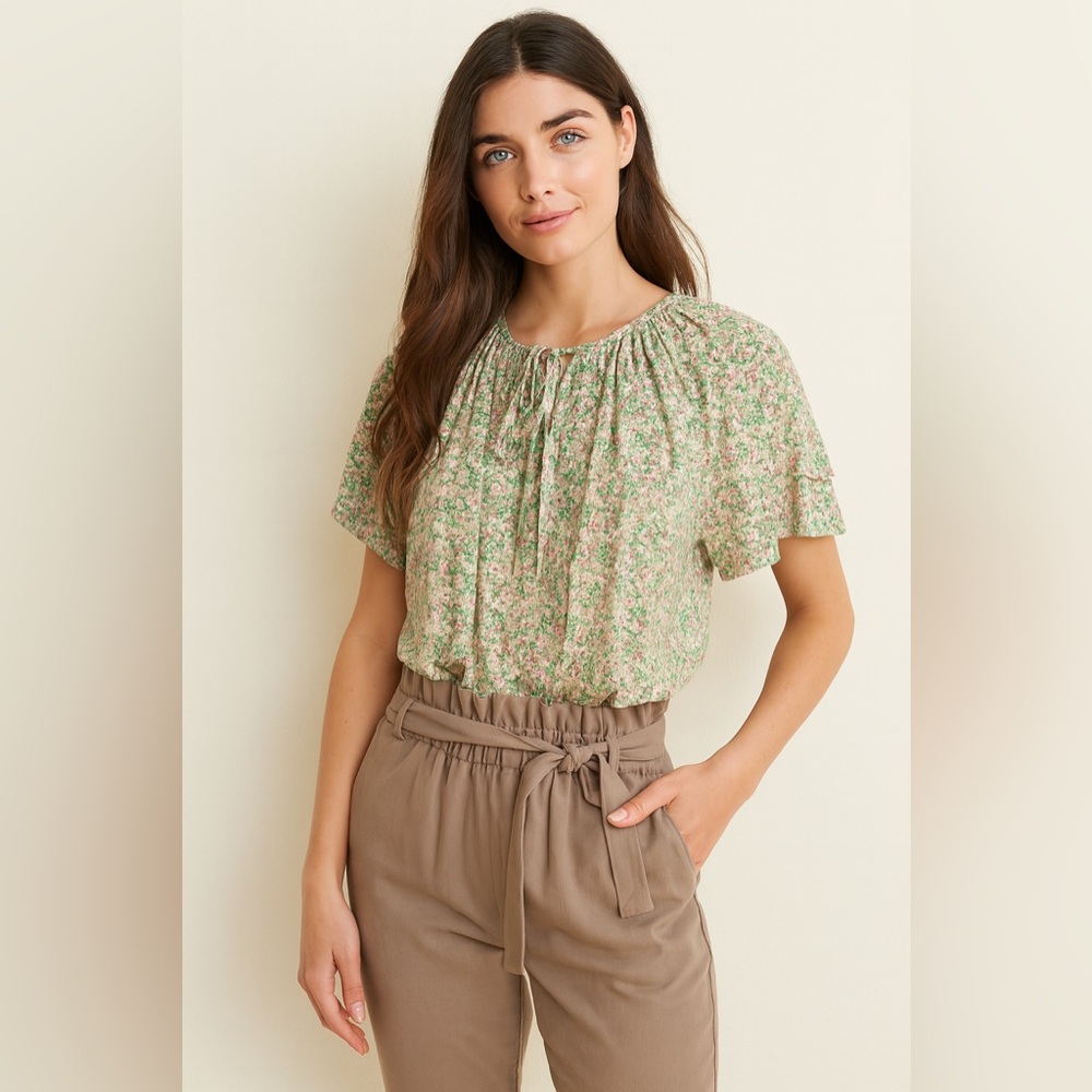 Greylin Floral Pink and Green Blouse, Size M, New With Tags